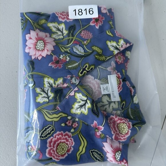 J Jill Popover Top Blue Floral Print Short Sleeve Medium Petite - Picture 3 of 10